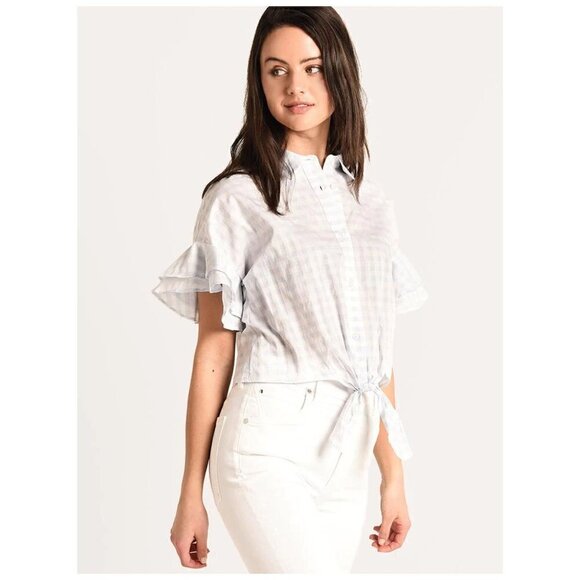 Cupcakes and Cashmere Sunnie Tie Hem 100% Cotton Gingham Shirt Women's Size M - Picture 10 of 10